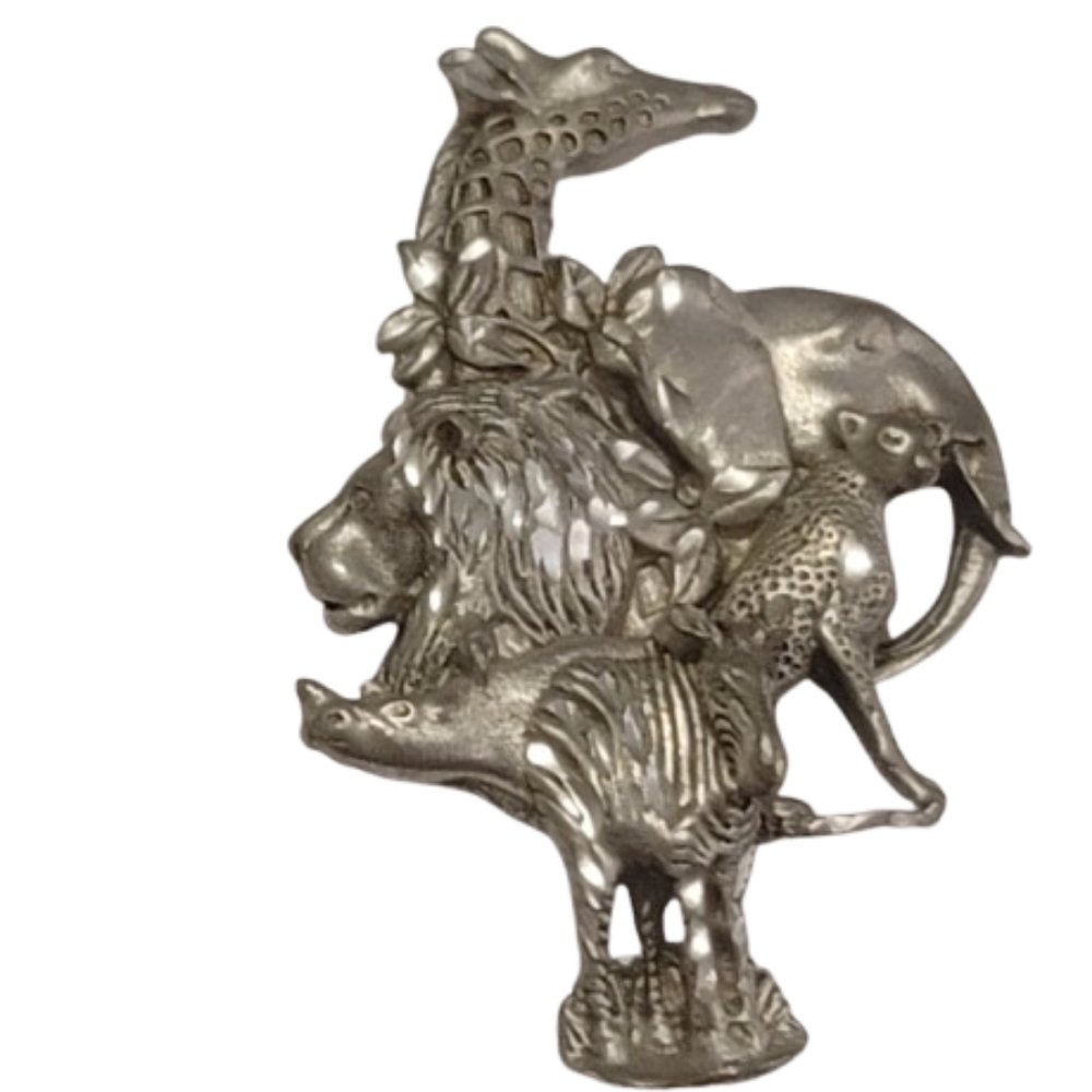 Vintage Fable Pewter Brooch Safari Animals